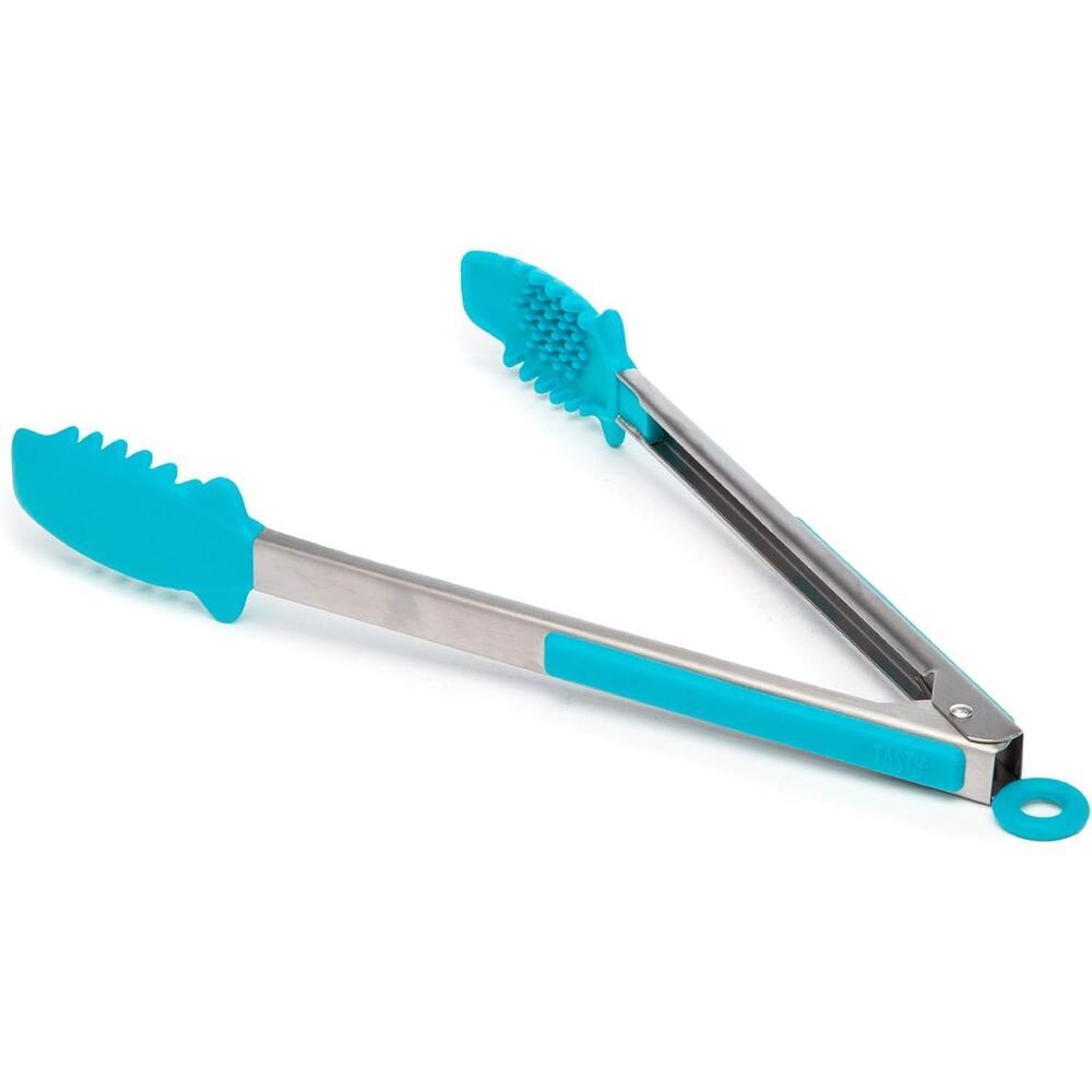 Mighty Tongs Kitchen Cooking Tool Heat Resistant Blue Silicone Steel Reinforced